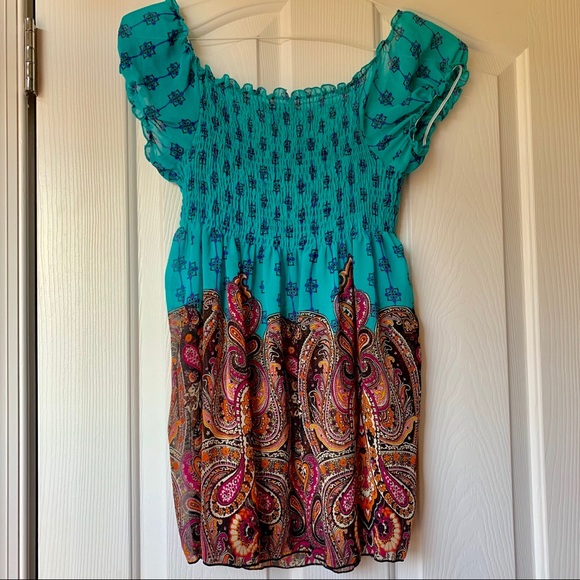 🍍 Forever 21 paisley sheer blue blouse size S - Picture 2 of 8